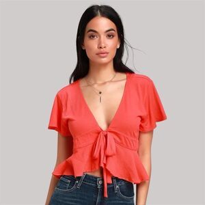 NWOT Free People We The Free "Knot Me" Short Sleeve Red Top